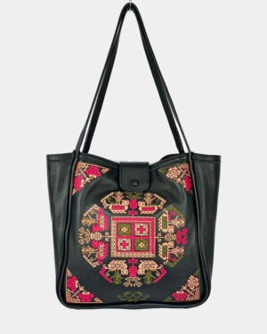 bohemian woman leather tote