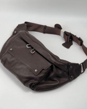 men genuine leather waist bag brown